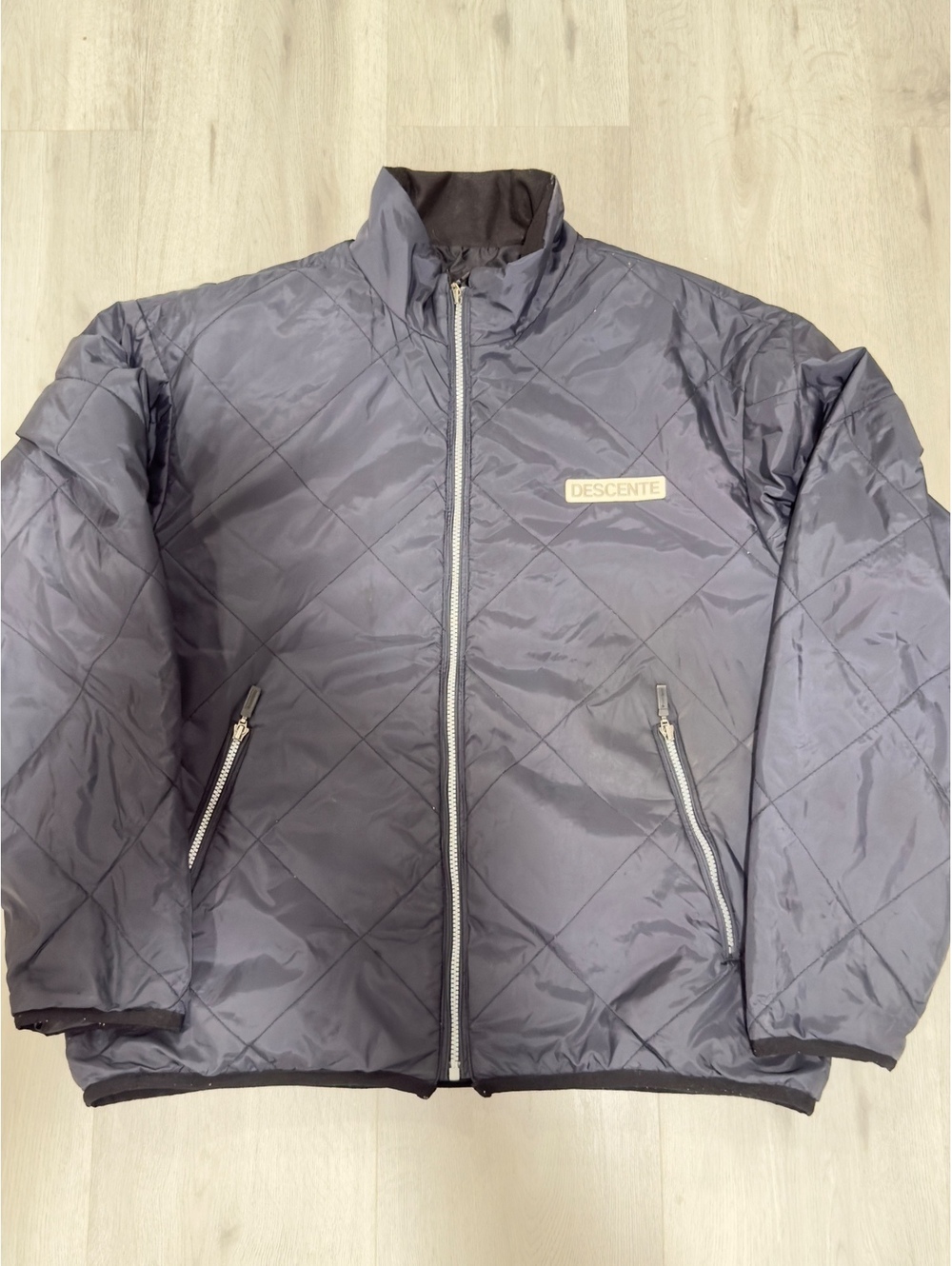 Vintage Descente Men Jacket Quilted Zipper Pockets Navy XL